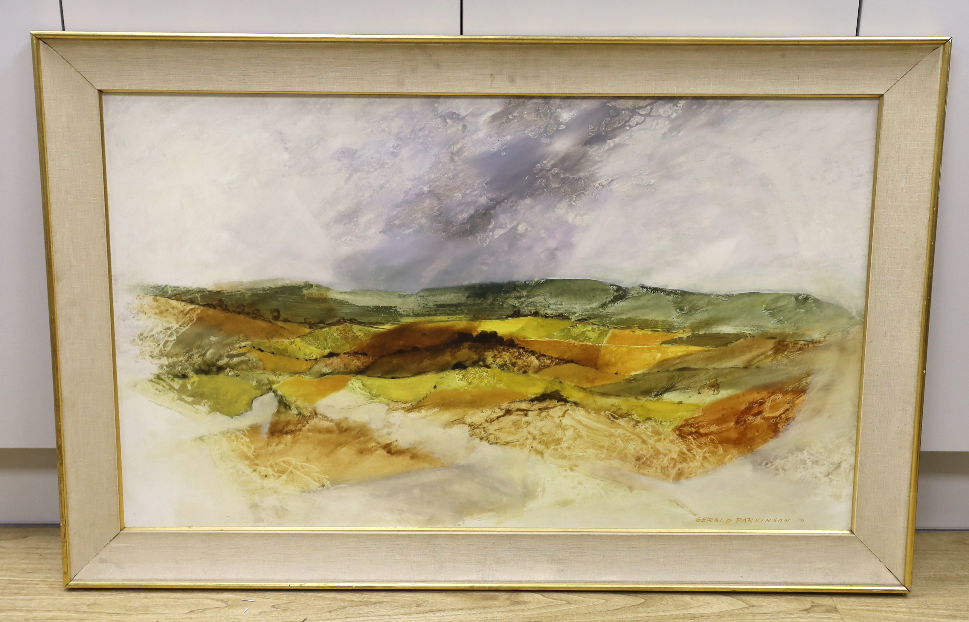 Gerald Parkinson (b.1926), oil on board, Downs landscape, signed and dated 1971, inscribed verso, 99 x 59cm